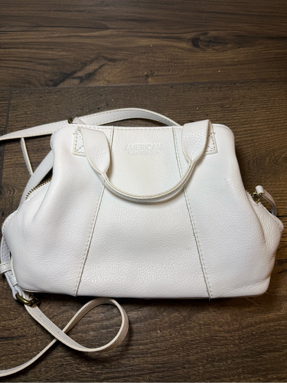 American Leather Co. Ada Triple Entry Satchel White Leather Crossbody Bag - Picture 2 of 10